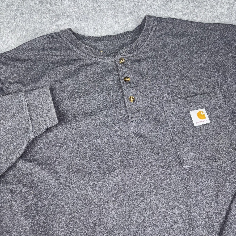 Carhartt Original Fit‎ Henley Shirt Men's 2XL Gray Long Sleeve Pocket Logo Work
